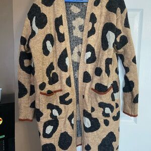 JODIFL Women's Leopard Print Cardigan in Tan and Black